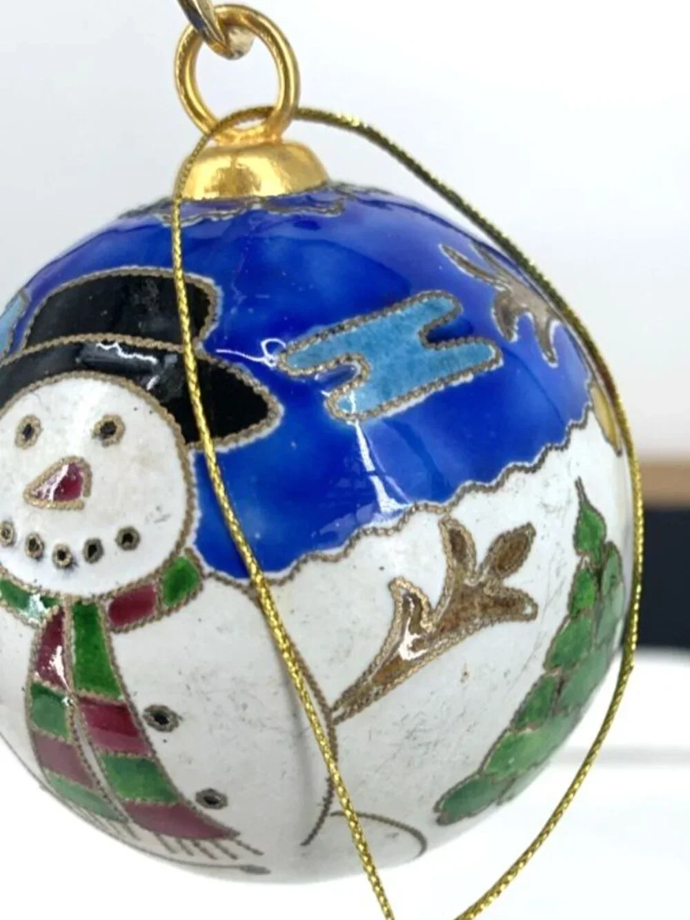 Cloisonne Snowman Christmas Ornament Enamel 1.5